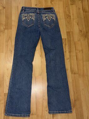 Rock and Roll Denim Cowgirl Women 26x32 distressed Mid Rise Bootcut Jeans